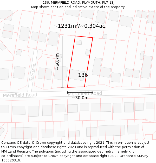 136, MERAFIELD ROAD, PLYMOUTH, PL7 1SJ: Plot and title map