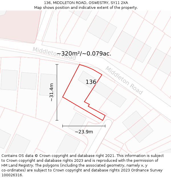 136, MIDDLETON ROAD, OSWESTRY, SY11 2XA: Plot and title map