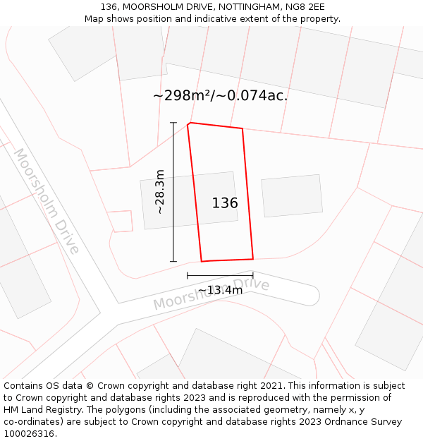 136, MOORSHOLM DRIVE, NOTTINGHAM, NG8 2EE: Plot and title map