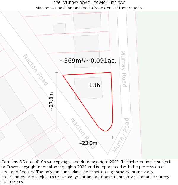 136, MURRAY ROAD, IPSWICH, IP3 9AQ: Plot and title map