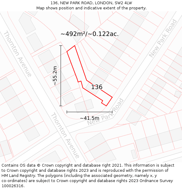 136, NEW PARK ROAD, LONDON, SW2 4LW: Plot and title map