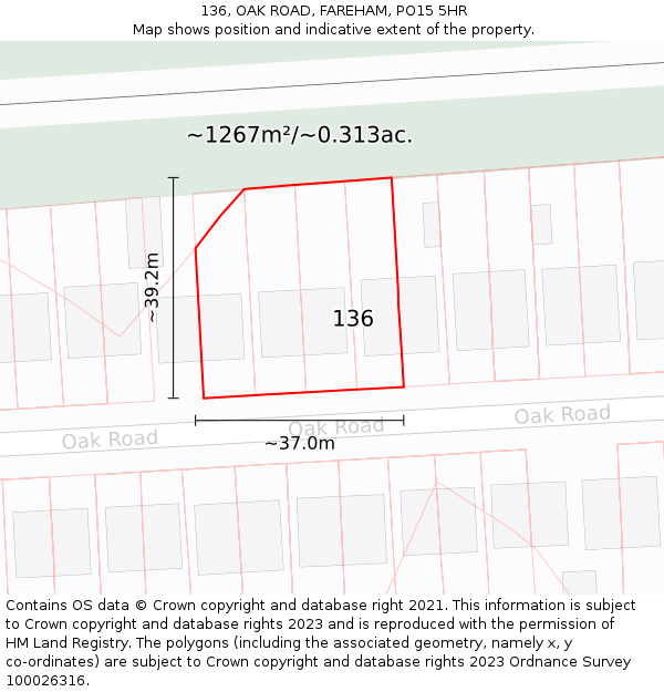 136, OAK ROAD, FAREHAM, PO15 5HR: Plot and title map