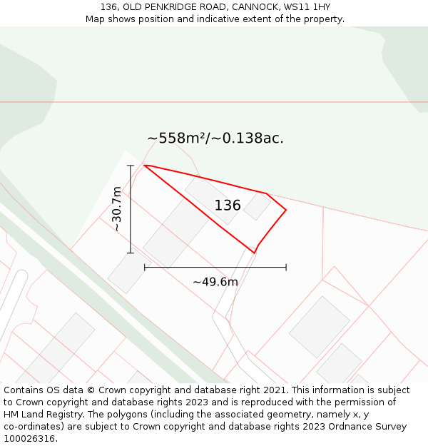 136, OLD PENKRIDGE ROAD, CANNOCK, WS11 1HY: Plot and title map