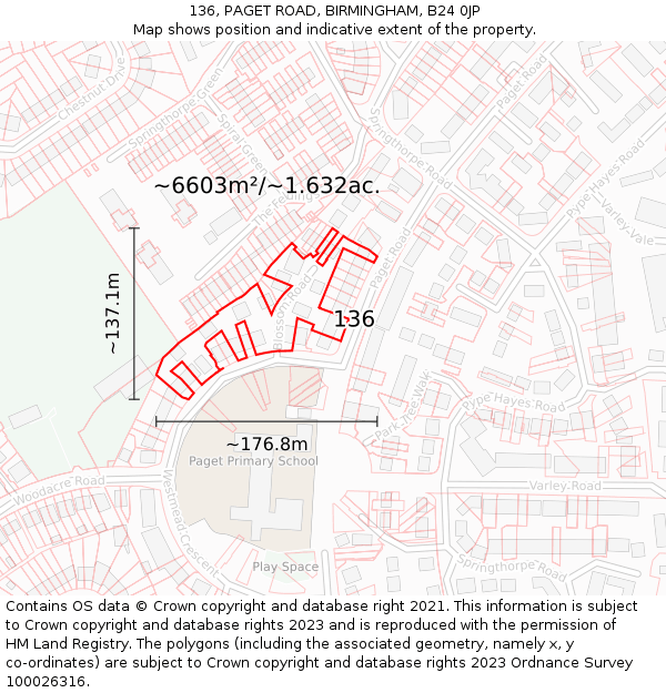 136, PAGET ROAD, BIRMINGHAM, B24 0JP: Plot and title map