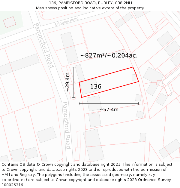 136, PAMPISFORD ROAD, PURLEY, CR8 2NH: Plot and title map