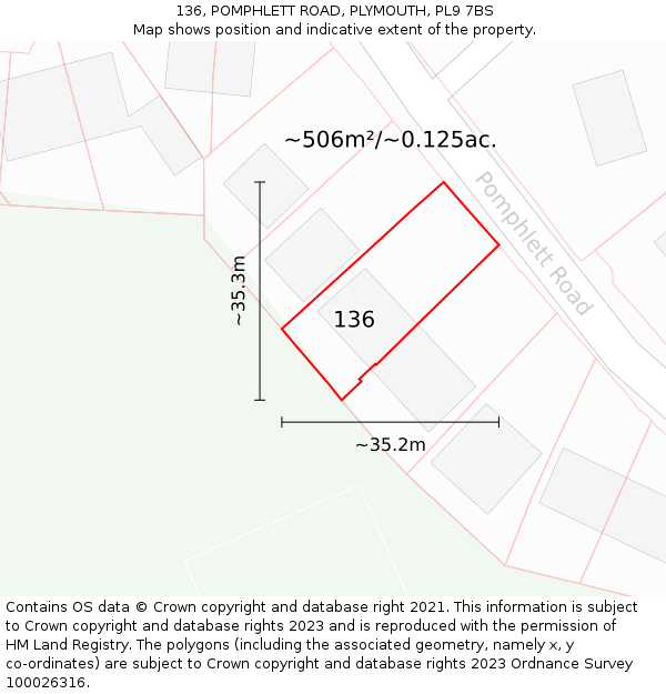 136, POMPHLETT ROAD, PLYMOUTH, PL9 7BS: Plot and title map