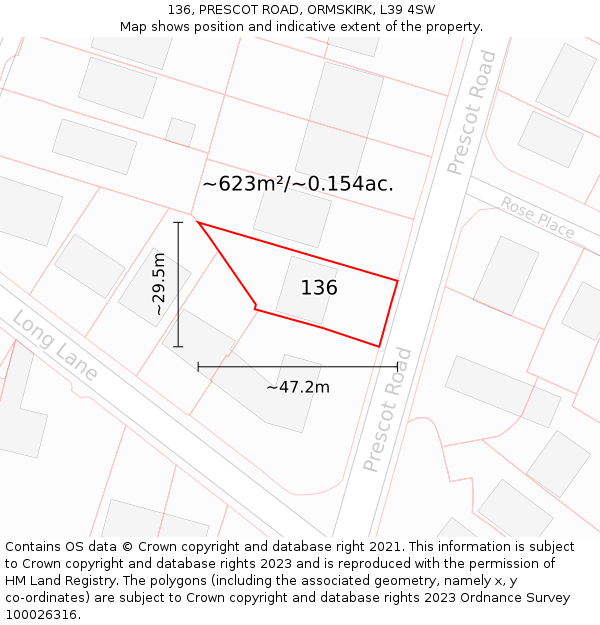 136, PRESCOT ROAD, ORMSKIRK, L39 4SW: Plot and title map