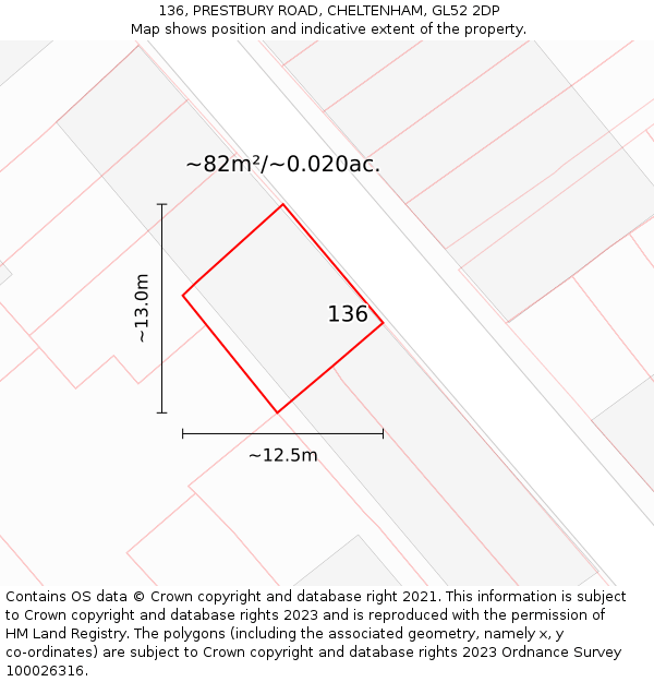 136, PRESTBURY ROAD, CHELTENHAM, GL52 2DP: Plot and title map