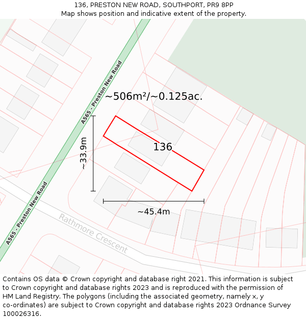 136, PRESTON NEW ROAD, SOUTHPORT, PR9 8PP: Plot and title map