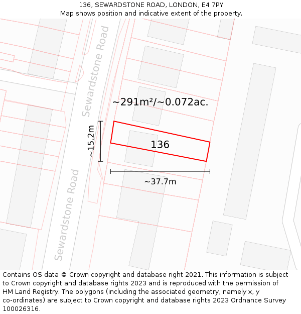 136, SEWARDSTONE ROAD, LONDON, E4 7PY: Plot and title map