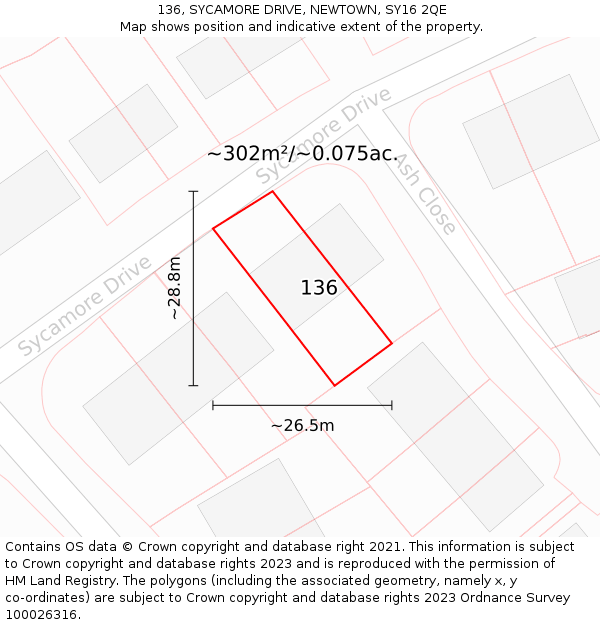 136, SYCAMORE DRIVE, NEWTOWN, SY16 2QE: Plot and title map