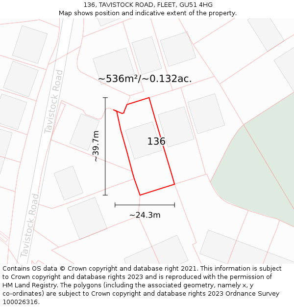 136, TAVISTOCK ROAD, FLEET, GU51 4HG: Plot and title map