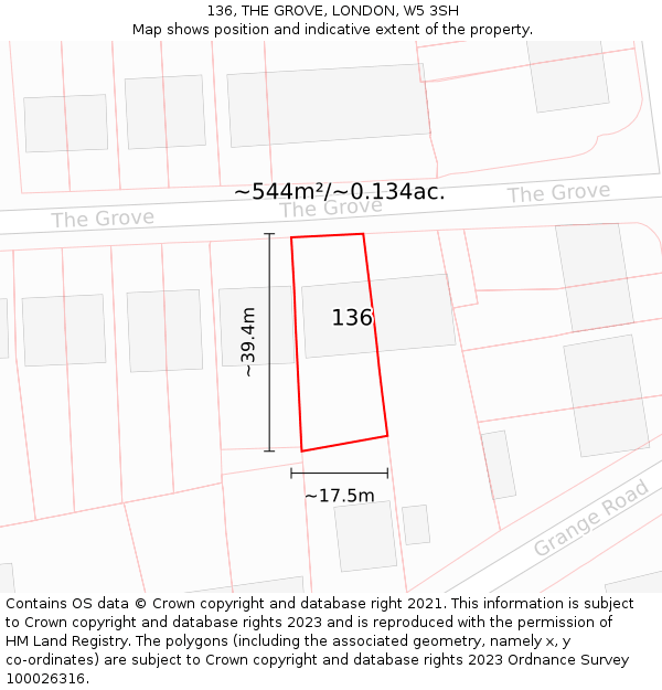 136, THE GROVE, LONDON, W5 3SH: Plot and title map