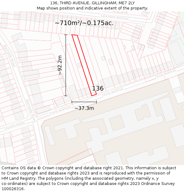 136, THIRD AVENUE, GILLINGHAM, ME7 2LY: Plot and title map