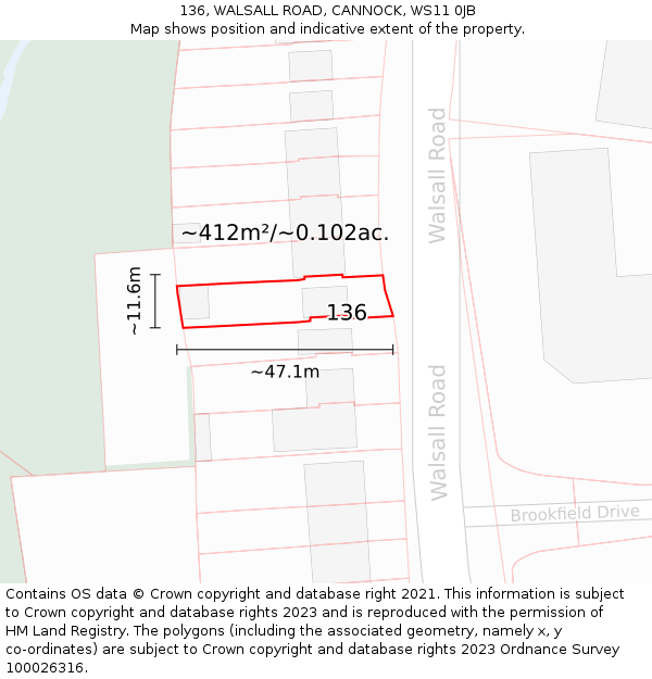 136, WALSALL ROAD, CANNOCK, WS11 0JB: Plot and title map