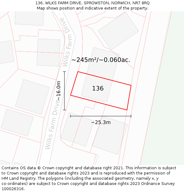 136, WILKS FARM DRIVE, SPROWSTON, NORWICH, NR7 8RQ: Plot and title map