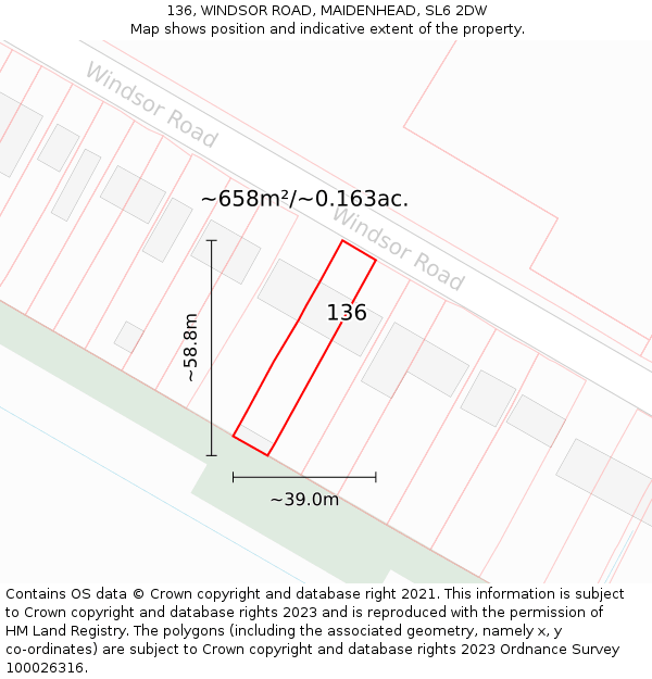136, WINDSOR ROAD, MAIDENHEAD, SL6 2DW: Plot and title map