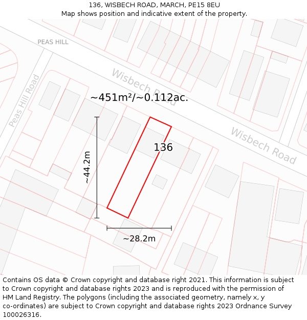 136, WISBECH ROAD, MARCH, PE15 8EU: Plot and title map