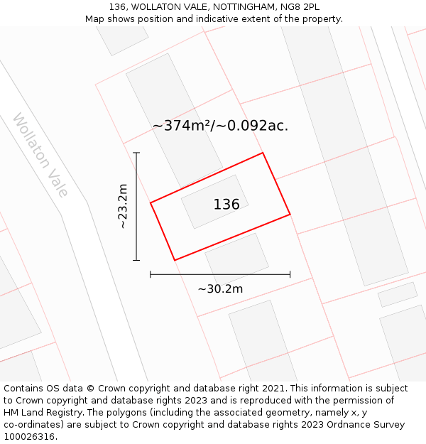 136, WOLLATON VALE, NOTTINGHAM, NG8 2PL: Plot and title map