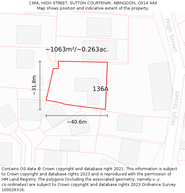 136A, HIGH STREET, SUTTON COURTENAY, ABINGDON, OX14 4AX: Plot and title map