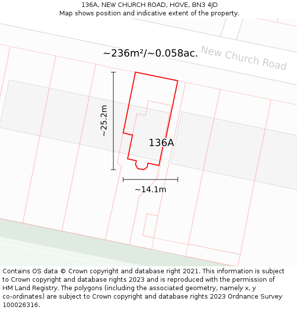 136A, NEW CHURCH ROAD, HOVE, BN3 4JD: Plot and title map