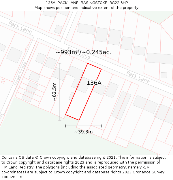 136A, PACK LANE, BASINGSTOKE, RG22 5HP: Plot and title map