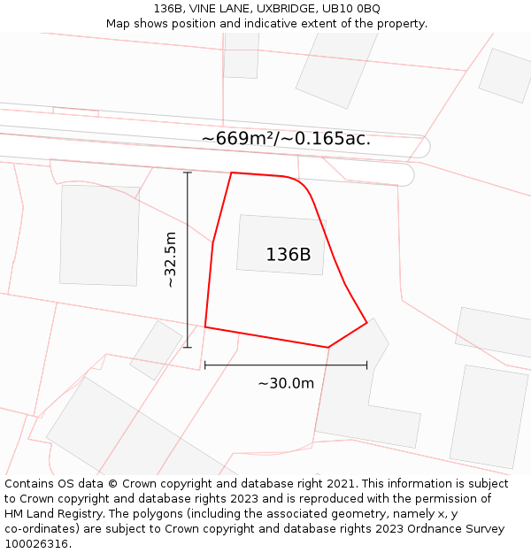 136B, VINE LANE, UXBRIDGE, UB10 0BQ: Plot and title map