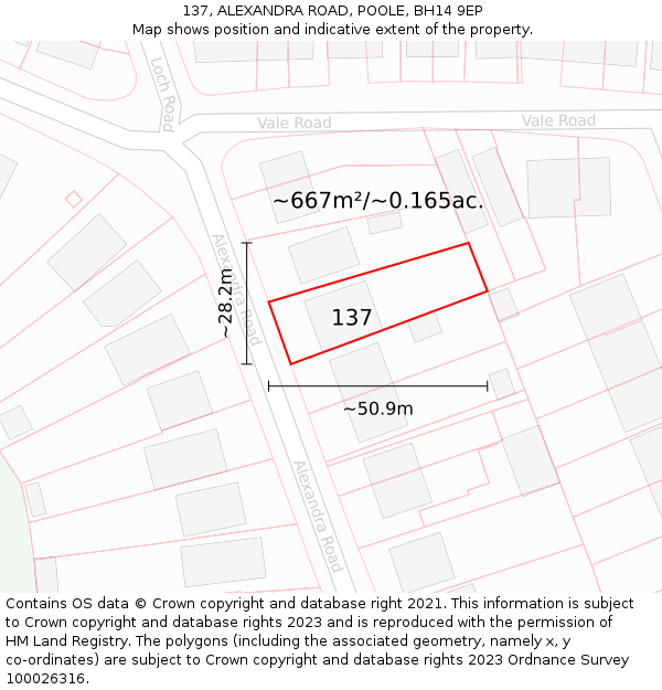 137, ALEXANDRA ROAD, POOLE, BH14 9EP: Plot and title map