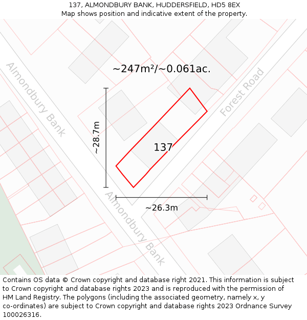 137, ALMONDBURY BANK, HUDDERSFIELD, HD5 8EX: Plot and title map