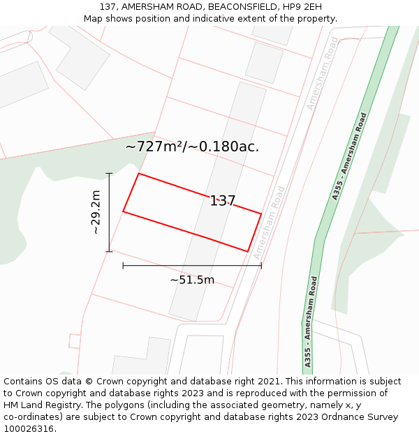 137, AMERSHAM ROAD, BEACONSFIELD, HP9 2EH: Plot and title map