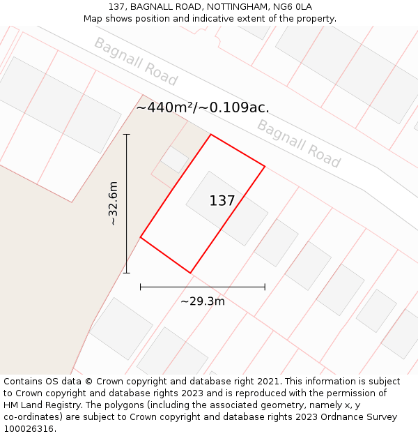 137, BAGNALL ROAD, NOTTINGHAM, NG6 0LA: Plot and title map