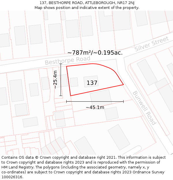 137, BESTHORPE ROAD, ATTLEBOROUGH, NR17 2NJ: Plot and title map