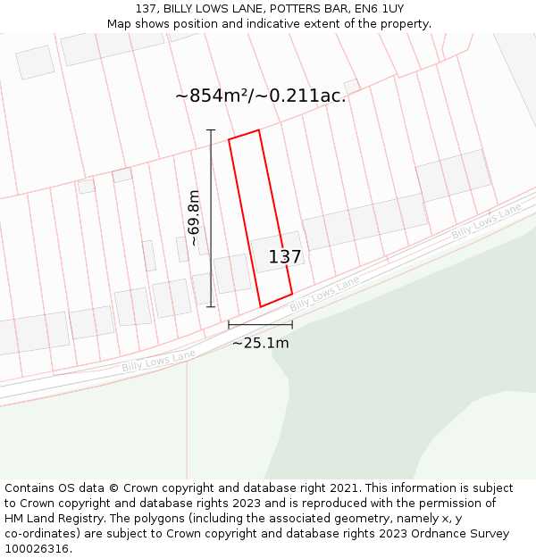 137, BILLY LOWS LANE, POTTERS BAR, EN6 1UY: Plot and title map