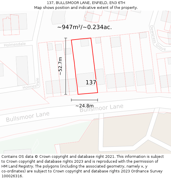 137, BULLSMOOR LANE, ENFIELD, EN3 6TH: Plot and title map