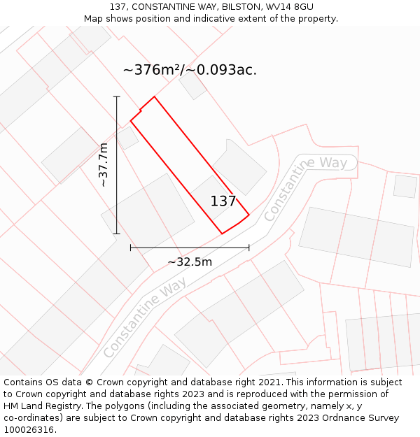 137, CONSTANTINE WAY, BILSTON, WV14 8GU: Plot and title map