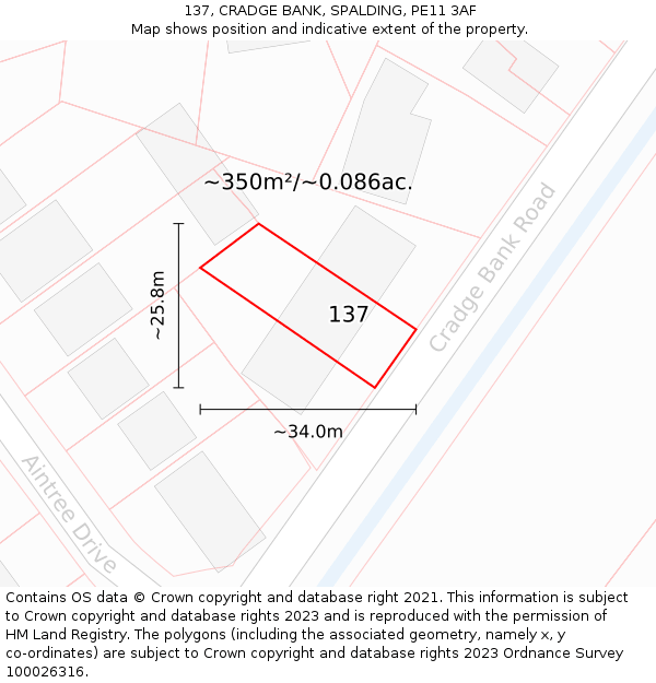 137, CRADGE BANK, SPALDING, PE11 3AF: Plot and title map