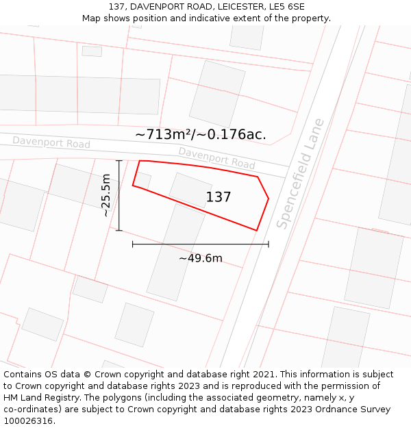 137, DAVENPORT ROAD, LEICESTER, LE5 6SE: Plot and title map