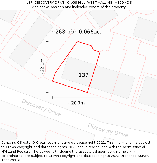 137, DISCOVERY DRIVE, KINGS HILL, WEST MALLING, ME19 4DS: Plot and title map