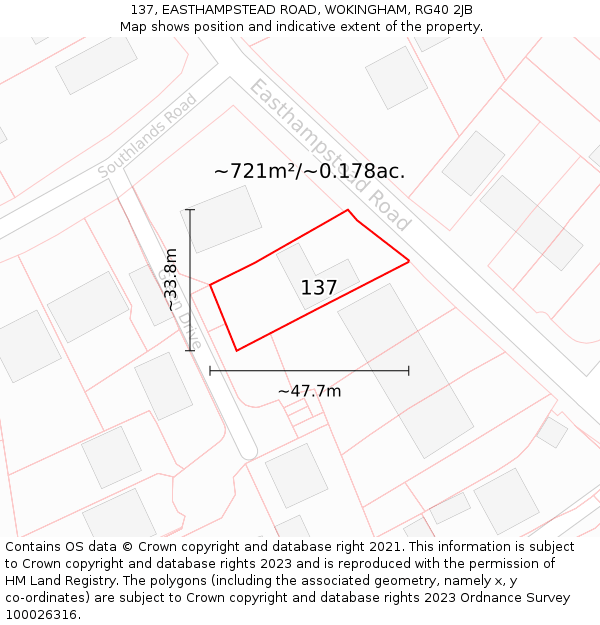 137, EASTHAMPSTEAD ROAD, WOKINGHAM, RG40 2JB: Plot and title map