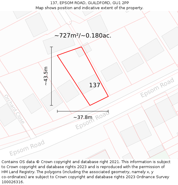 137, EPSOM ROAD, GUILDFORD, GU1 2PP: Plot and title map