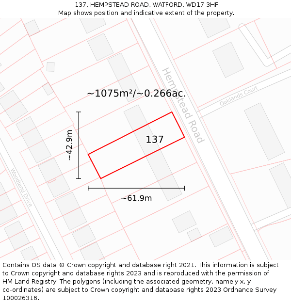 137, HEMPSTEAD ROAD, WATFORD, WD17 3HF: Plot and title map