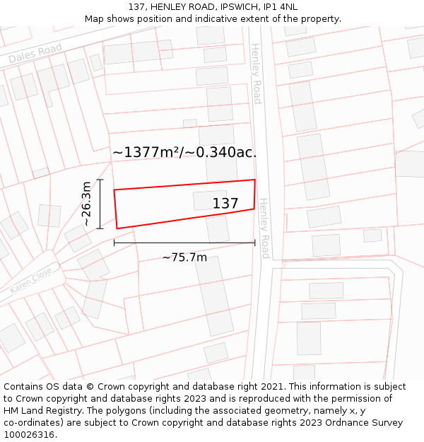 137, HENLEY ROAD, IPSWICH, IP1 4NL: Plot and title map