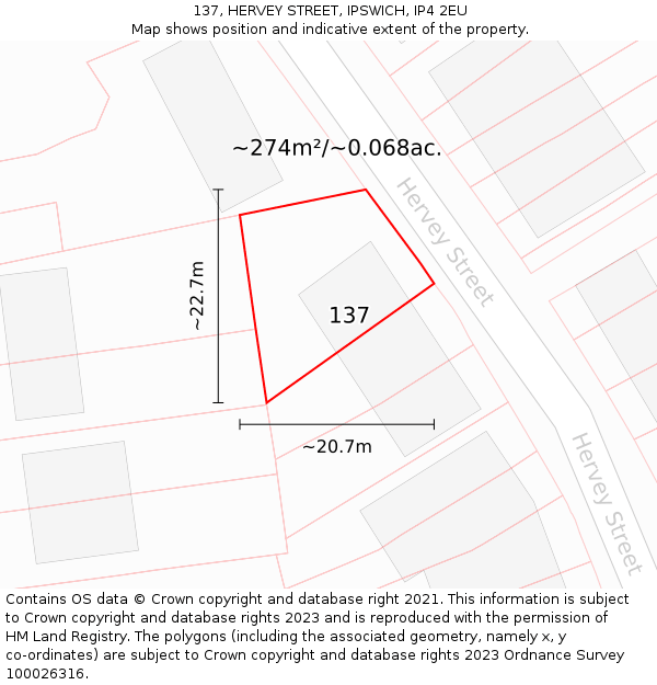 137, HERVEY STREET, IPSWICH, IP4 2EU: Plot and title map