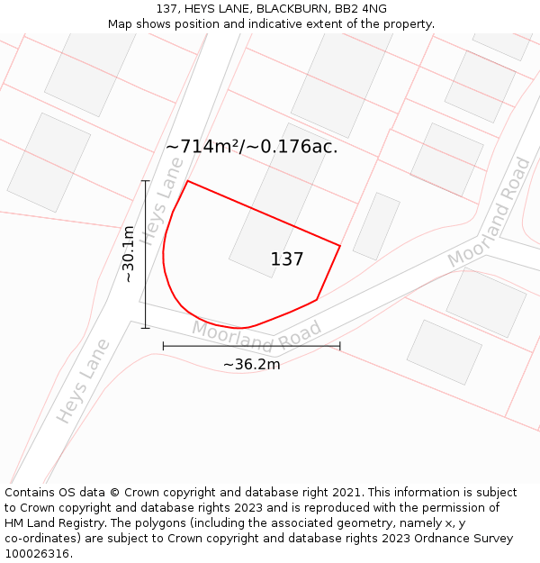 137, HEYS LANE, BLACKBURN, BB2 4NG: Plot and title map