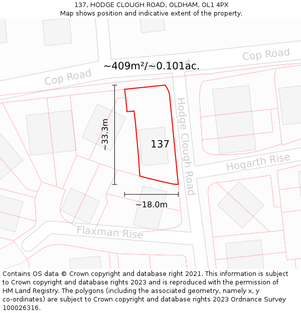137, HODGE CLOUGH ROAD, OLDHAM, OL1 4PX: Plot and title map