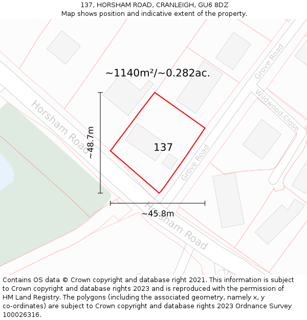 137, HORSHAM ROAD, CRANLEIGH, GU6 8DZ: Plot and title map