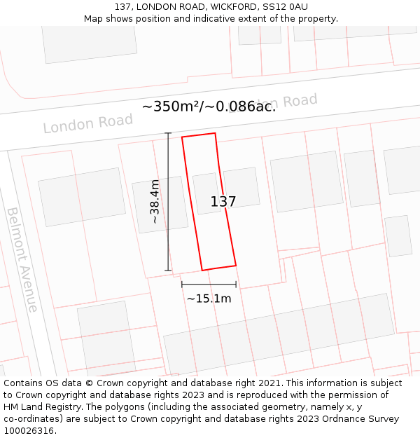 137, LONDON ROAD, WICKFORD, SS12 0AU: Plot and title map