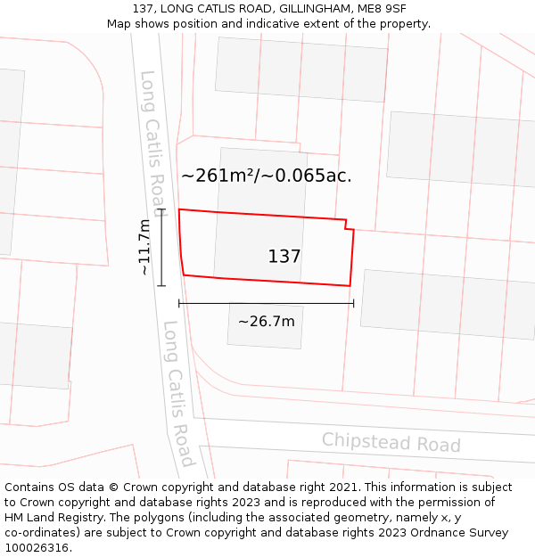 137, LONG CATLIS ROAD, GILLINGHAM, ME8 9SF: Plot and title map