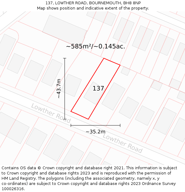 137, LOWTHER ROAD, BOURNEMOUTH, BH8 8NP: Plot and title map