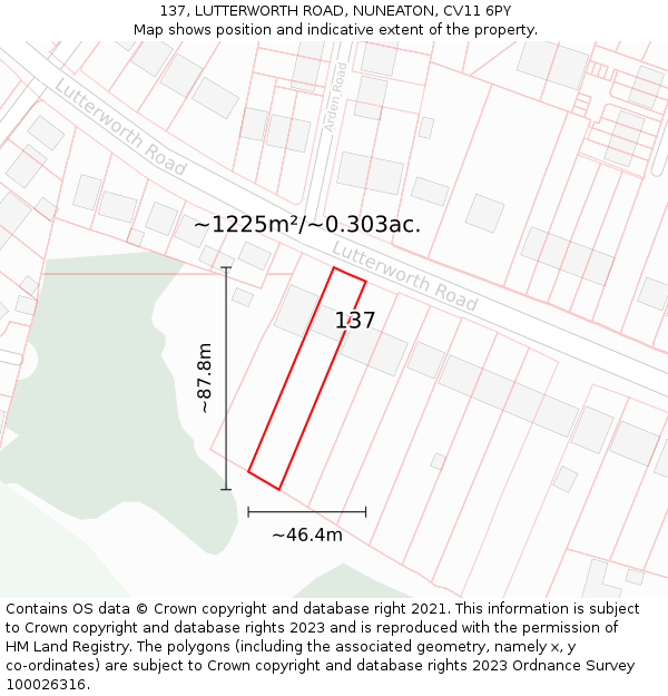 137, LUTTERWORTH ROAD, NUNEATON, CV11 6PY: Plot and title map